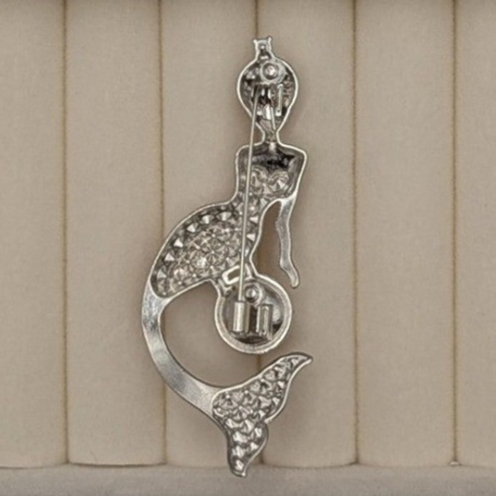 Mermaid Brooch Pink Rhinestone Faux Pearl Silver Tone Nautical Costume Pin NEW - Picture 4 of 5
